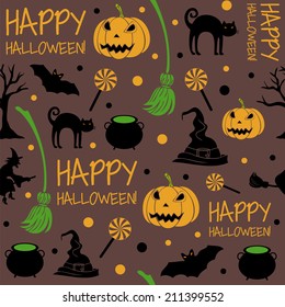 Seamless pattern with hand drawn halloween doodles. Used for wallpaper, pattern fills, web page background,surface textures.