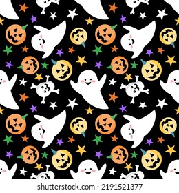 Seamless pattern with hand drawn Halloween. Background for textile, wrapping paper, fashions, illustrations.