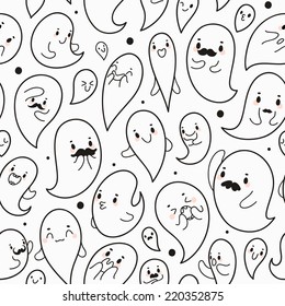 Seamless pattern with hand drawn halloween ghosts, vector.