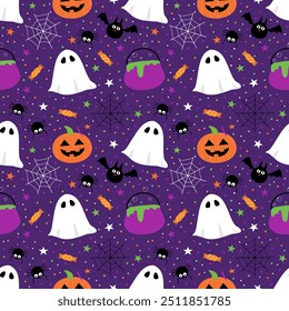 Seamless pattern with hand drawn Halloween. Background for textile, wrapping paper, fashion, illustration.