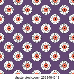 Seamless pattern with hand drawn Halloween eyeballs. Line art spooky repeat background.