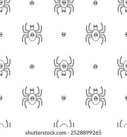 Padrão perfeito com aranhas desenhadas à mão no Halloween. Plano de fundo de repetição assustador de arte em linha.