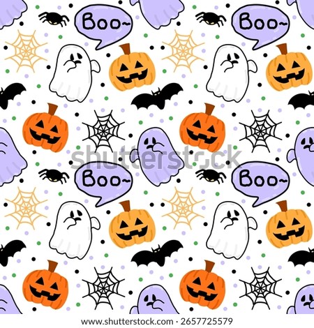Seamless pattern with hand drawn Halloween. Background for textile, wrapping paper, fashion, illustration.