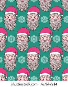 Seamless pattern with hand drawn head of Santa.