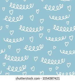 Seamless pattern with hand drawn heart and abstract elements. Colorful pattern in line style, can use for wrapping paper, holidays background