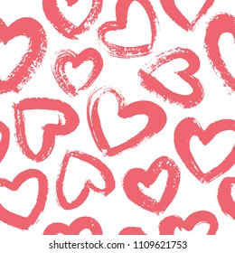 Seamless Pattern With Hand Drawn Heart. Hearts Painted Dry Brush. Ink Illustration. Ornament For Wrapping Paper.