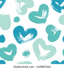 Seamless pattern with hand drawn heart. Hearts painted dry brush. Ink illustration. Ornament for wrapping paper.