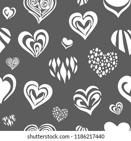 Seamless pattern with hand drawn heart. Abstract background is in the hearts. Drawing sketch style. Valentine's Day.