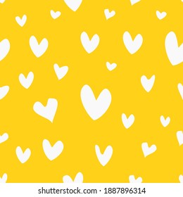 Seamless pattern with hand drawn heart on yellow background vector illustration.