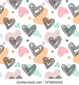 Seamless Pattern with Hand Drawn Heart Design on White Background