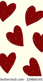 Seamless pattern with hand drawn heart. Hearts painted dry brush. Ink illustration. Ornament for wrapping paper. Isolated on white background. Artistic texture.