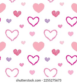 Seamless Pattern with Hand Drawn Heart Design on White Background