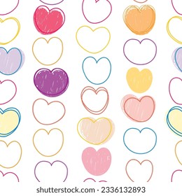 Seamless Pattern with Hand Drawn Heart Design on White Background