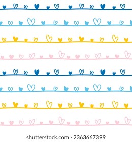 Seamless Pattern of Hand Drawn Heart and Line Design on White Background