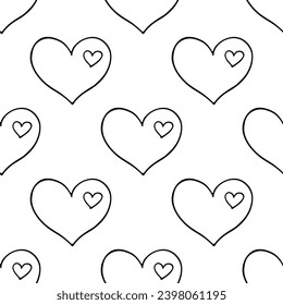 Patrón sin fisuras con doodle de corazón dibujado a mano para impresión decorativa, papel de envoltura, tarjetas de felicitación y tela