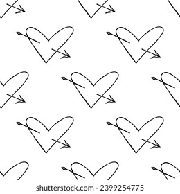 Seamless pattern with hand drawn heart doodle for decorative print, wrapping paper, greeting cards and fabric