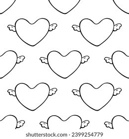 Seamless pattern with hand drawn heart doodle for decorative print, wrapping paper, greeting cards and fabric