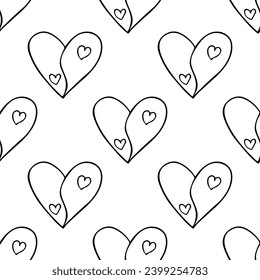 Patrón sin fisuras con doodle de corazón dibujado a mano para impresión decorativa, papel de envoltura, tarjetas de felicitación y tela
