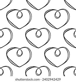 Patrón sin fisuras con doodle de corazón dibujado a mano para impresión decorativa, papel de envoltura, tarjetas de felicitación y tela