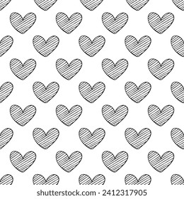 Seamless pattern with hand drawn heart doodle for decorative print, wrapping paper, greeting cards and fabric