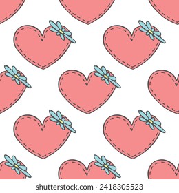 Seamless pattern with hand drawn heart doodle for decorative print, wrapping paper, greeting cards and fabric