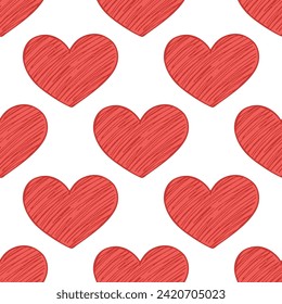 Patrón sin fisuras con doodle de corazón dibujado a mano para impresión decorativa, papel de envoltura, tarjetas de felicitación y tela