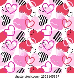 Seamless pattern with hand drawn heart. Background for textile, wrapping paper, illustration.