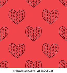 Seamless pattern with hand drawn heart doodle for decorative print, wrapping paper, greeting cards and fabric