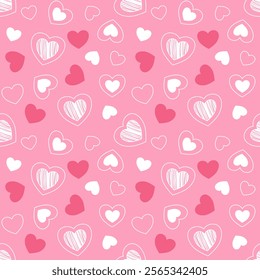 Seamless pattern with hand drawn heart. Background for textile, wrapping paper, fashion, illustration.