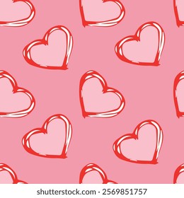 Seamless pattern with hand drawn heart. Background for textile, wrapping paper, illustration.