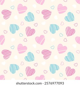 Seamless pattern with hand drawn heart. Background for textile, wrapping paper, fashion, illustration.