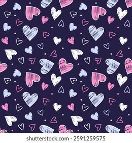 Seamless pattern with hand drawn heart. Background for textile, wrapping paper, fashion, illustration.