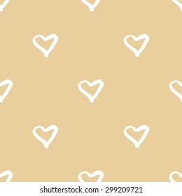 Seamless pattern with hand drawn heart. Vector background beige color.
