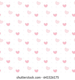 Seamless Pattern of Hand Drawn Heart on Pink Polka Dot Background
