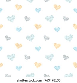 Seamless Pattern of Hand Drawn Heart Design on White Background