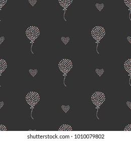 Seamless pattern, hand drawn hearts in brush organised into air balloons.Great for wedding cards, postcards, t-shirts, bridal invitations, brochures, posters, gift wrapping, wall art, wallpapers, etc.