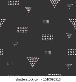 Seamless pattern, hand drawn hearts in brush organised into triangles and rectangles. Great for wedding cards, postcards, t-shirts, brochures, posters, gift wrapping, wall art, wallpapers, etc.