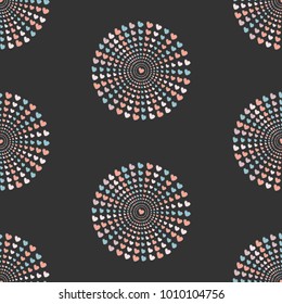 Seamless pattern, hand drawn hearts in brush organised into circles.Great for wedding cards, postcards, t-shirts, bridal invitations, brochures, posters, gift wrapping, wall art, wallpapers, etc.