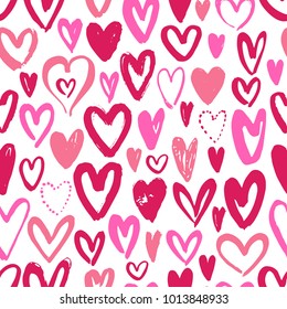 Seamless pattern with hand drawn hearts on white background. Vector illustration.