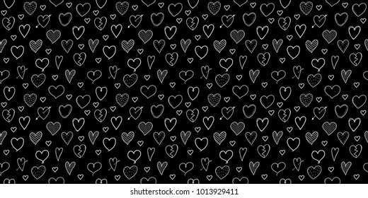Seamless pattern with hand drawn hearts. Concept of a wrapping paper.  Valentine's Day, Woman's Day and Mother's Day. Vector.
