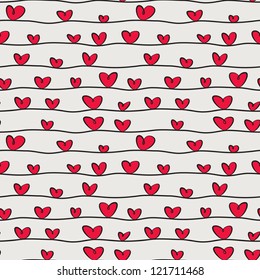 Seamless pattern with hand drawn hearts. St Valentine's day background. Cute texture with hearts of love