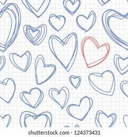 Seamless pattern with hand drawn hearts. Vector repeating doodle about love