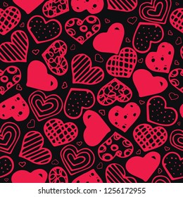 Seamless pattern with hand drawn hearts.