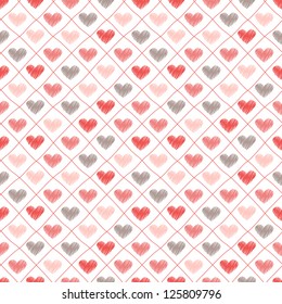 Seamless pattern with hand drawn hearts. St Valentine's day background. Cute texture with hearts