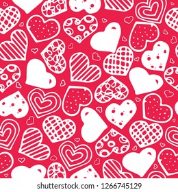 Seamless pattern with hand drawn hearts.