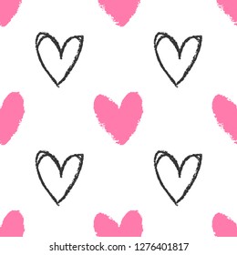 Seamless pattern with hand drawn hearts. Valentine's day background.