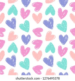 Seamless pattern with hand drawn hearts. Valentine's day background.