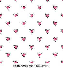 Seamless pattern with hand drawn hearts