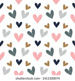 Seamless pattern with hand drawn  hearts. Childish texture for fabric, textile, apparel. Vector background 