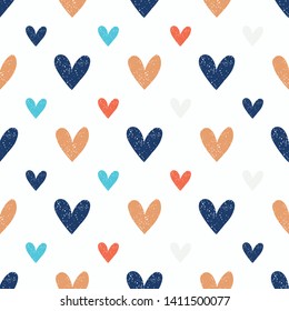 Seamless pattern with hand drawn  hearts. Childish texture for fabric, textile, apparel. Vector background 